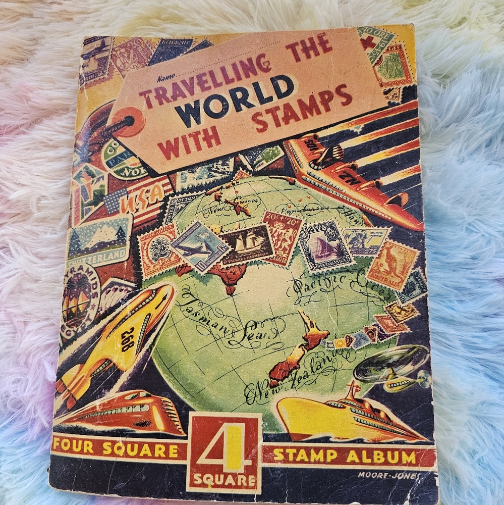 Vintage Stamp Book with Assorted Stamps